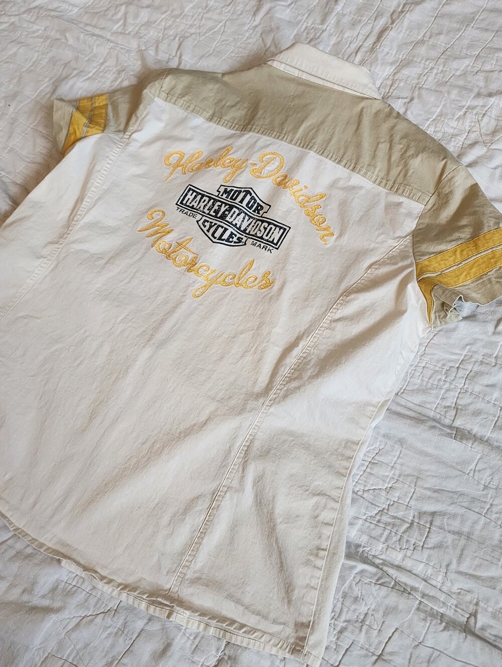 Harley Davidson Shirt Womens Size2XL White Beige Full Zip V-Neck 03 Garage Biker - Picture 15 of 16